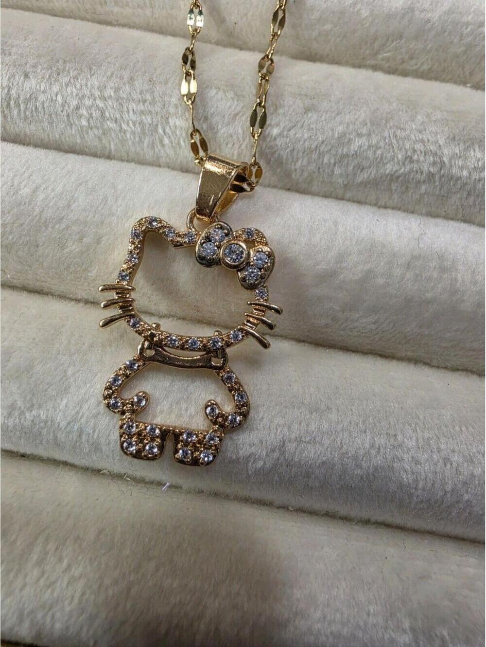 Hello Kitty Stainless Steel Copper Plated Metal Necklace with Rhinestone Pendant - Picture 4 of 4